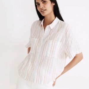 Madewell Beachside Seersucker Delmar Stripe Button Down Shirt (Small)